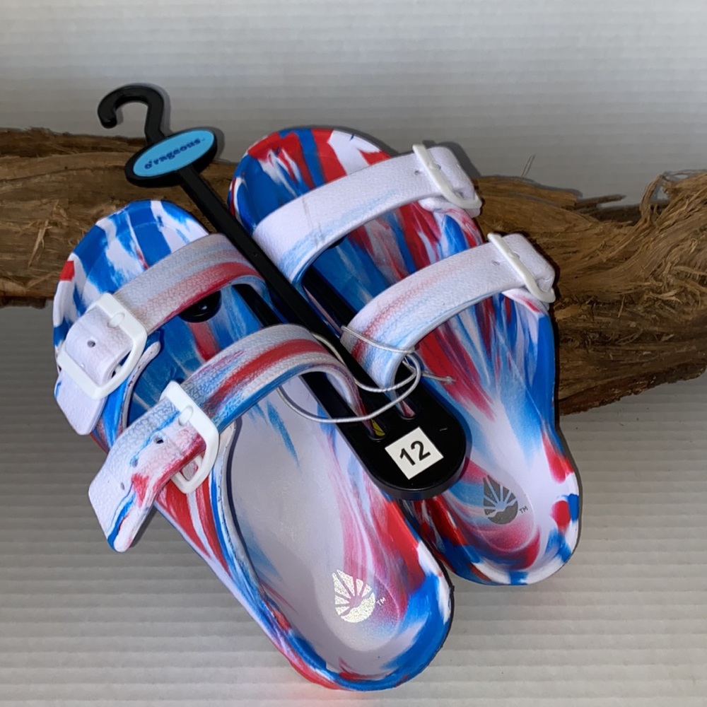 🌼 O’rageous | 2 Buckle Patriotic Americana  Slide | Youth Size: 12